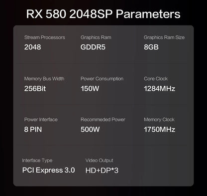 MLLSE AMD RX 580 8GB 2048SP Gaming Graphics Card GDDR5 256Bit PCI-E 3.0 ×16 8Pin Radeon GPU Rx 580 Video Card Placa De Video.