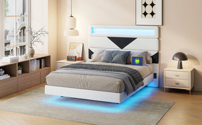 Anajqaqia Doppelbettgestell, 160 x 200 cm, verstellbares Kopfteil in Beige und Schwarz mit Lichtleiste und USB-Doppelladeanschluss