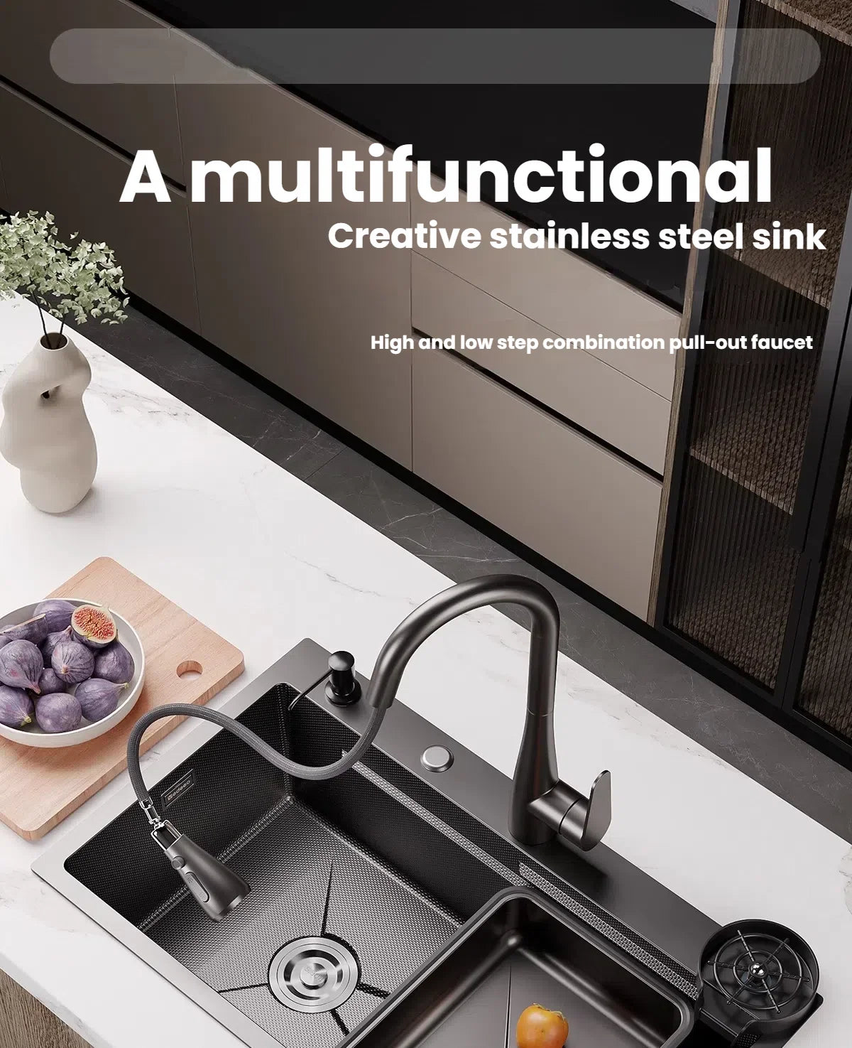 Stainless Steel Kitchen Sink Household Rice Grain Pattern Large Single Slot Wear Resistant Wash Dish Bowl Countertop Basin