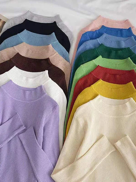 Weiche Rollkragen Frauen Herbst Winter Pullover Pullover Grundlegende Beiläufige Dünne Stretch Weiche Rippen Gestrickte Top Frau Pullover 2026.