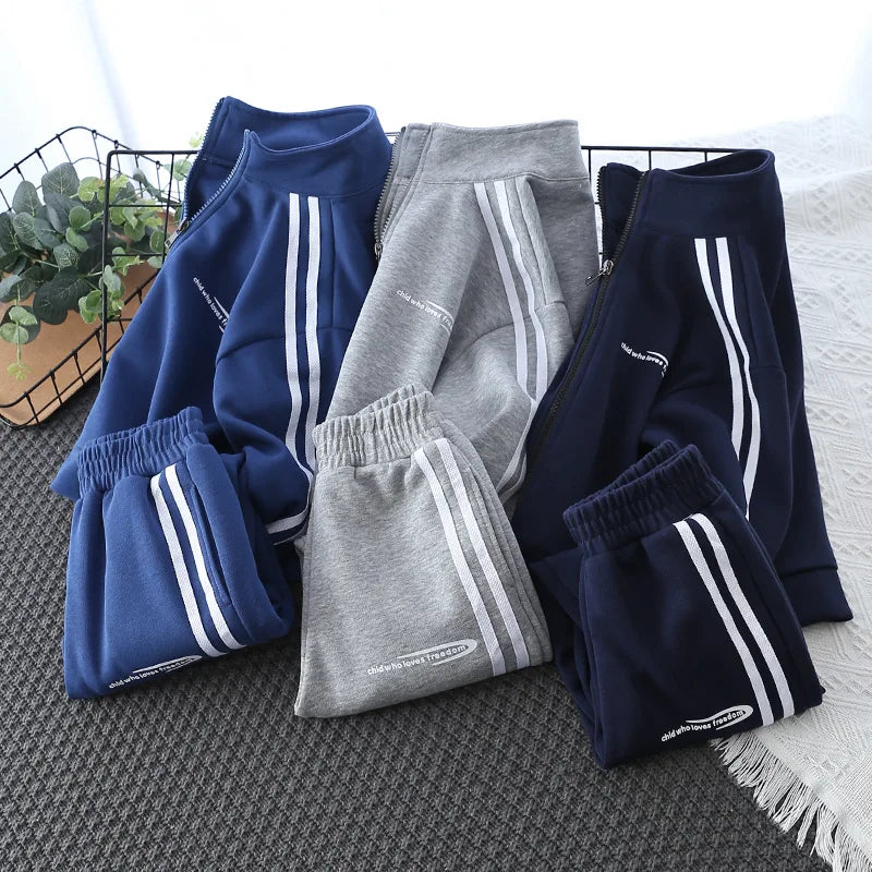 School Uniform Children's Sport Clothing Sets Boys Tracksuit Spring Stripe Kids Sweatshirt Pants 2Pcs For Age 2-10 Years Wear.
