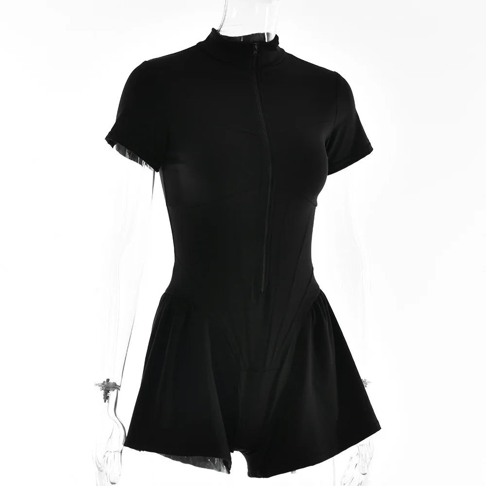 Elegant Women Zip-up O-neck Long Sleeve Jumpsuit Streetwear 2025 Summer Autumn Female Overalls One Piece Fitness Sports Bodysuit