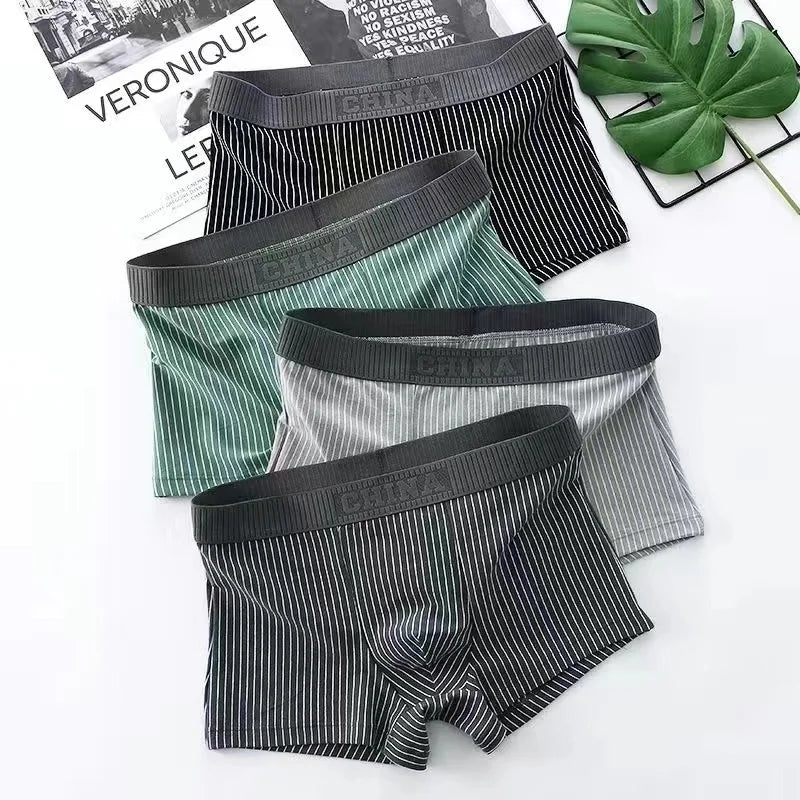 4Pcs Boxer Shorts männer Unterwäsche Sexy Höschen Baumwolle Boxer Gestreiften Unterhose Männlichen Shorts U Konvexen Dessous Plus Größe 2XL-6XL