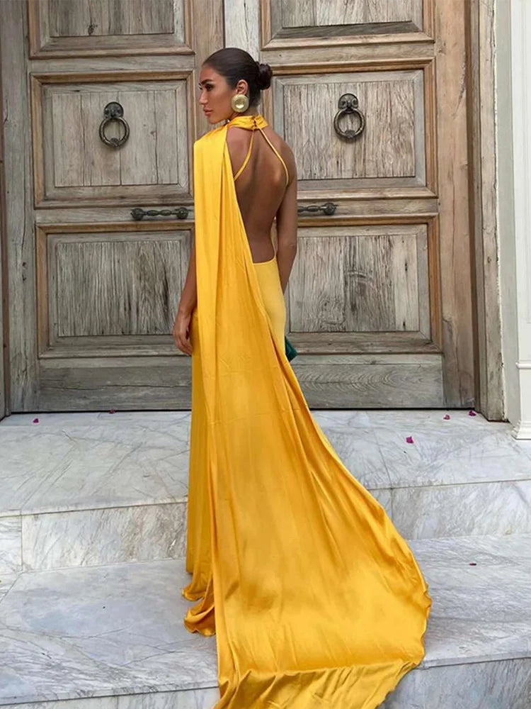 Elegante Feste Band Frauen Halfter Kleid Off Schulter Ärmellose Backless Dünne Weibliche Maxi Kleider 2025, Sommer Neue Chic Dame Robe.