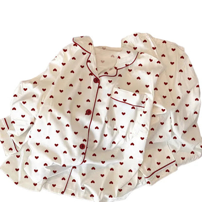 Neue Frühling und Herbst Damen Ins Stil Pyjamas Homewear Set Mädchen Gedruckt Liebe Lange Ärmeln Unterwäsche Pyjamas Homewear Set.