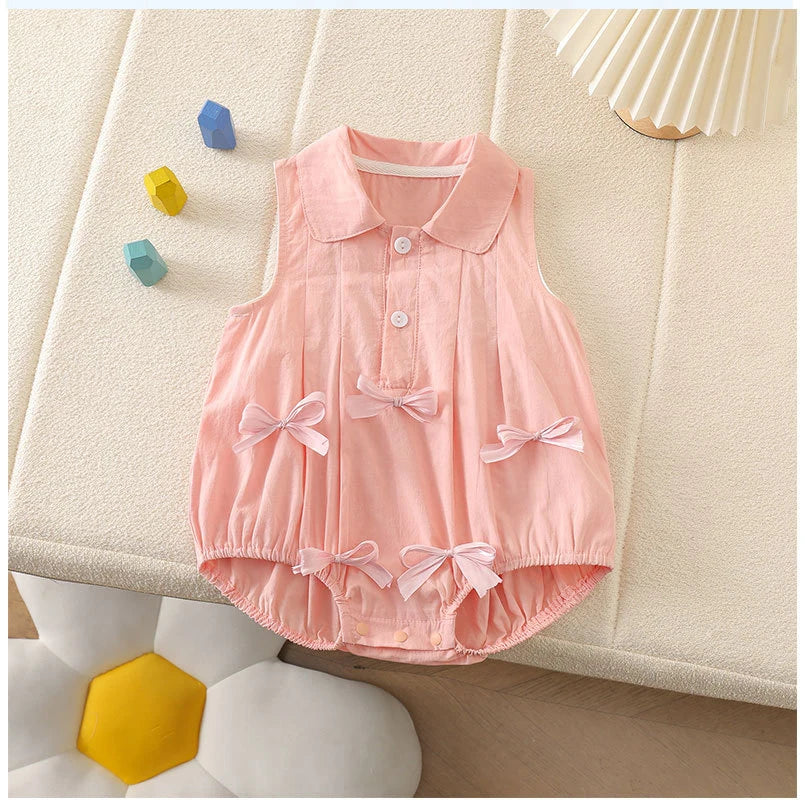 Sommer Säuglings Body Kleidung 3-24M Nette Schleife Kleinkind Neugeborene Artikel Baby Dünne Lose Ärmel Ein Stück.