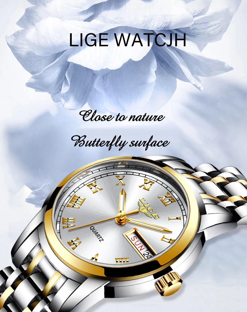 LIGE 2025 New Gold Watch Women Watches Ladies Creative Steel Women's Bracelet Watches Female Waterproof Clock Relogio Feminino.