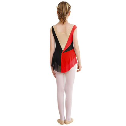 6-16Y Mädchen Ärmelloses Eiskunstlauf Trikot Kleid Ballett Rhythmische Gymnastik Lyrical Dance Body Bühne Leistung Dancewear