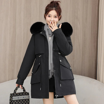 Winter dame Winter Stepp Mantel Abnehmbare Futter Pelz Kragen Gürtel Parka Jacke Für Frauen Verdickt Thermische frauen Mantel