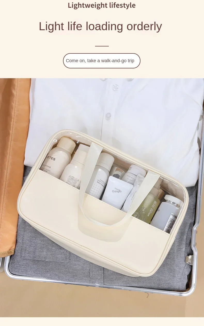 Waterproof Cosmetic Bag Portable Portable Cosmetic Storage Bag Large Capacity Pu Transparent Wash Bag Travel Storage Bag.