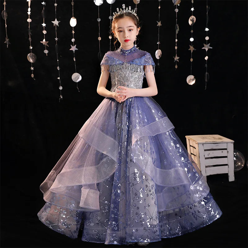 Mädchen Elegantes Luxuriöses Abendkleid Pailletten Prinzessin Kleider Edle Kinder Leistung Kostüm Geburtstag Party Mädchen Kleid.
