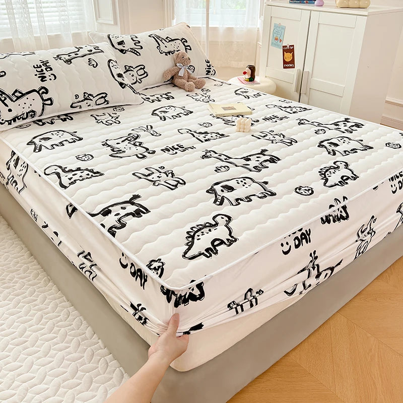 Quilted Mattress Cover For Kids Single/Double Size Rabbit Printing cubre colchón 200X220cm Anti-Mite 매트리스커버 Queen/King Size 매트리스