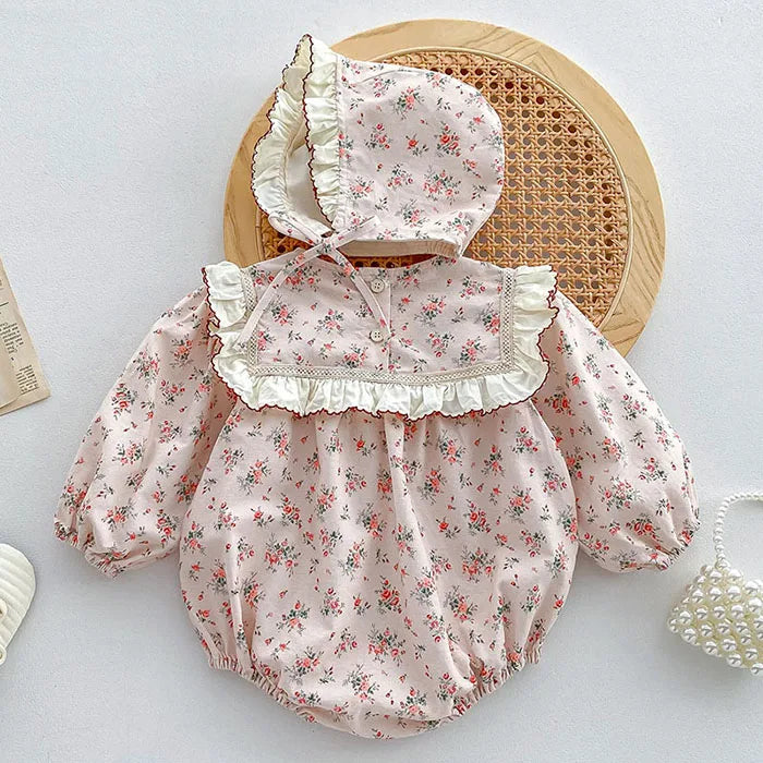Herbst Frühling Infant Baby Mädchen Bodys + Hut Baumwolle Langarm Blumen Druck Neugeborenen Baby Mädchen Overall Baby Mädchen Kleidung.
