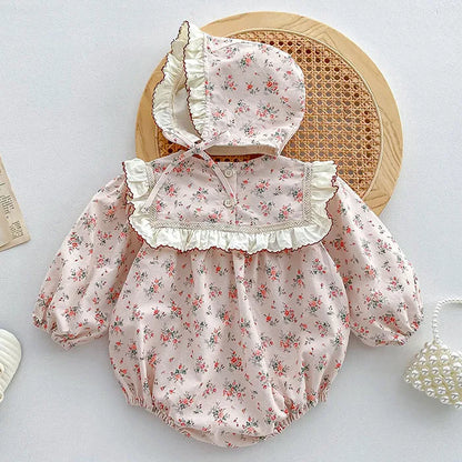 Herbst Frühling Infant Baby Mädchen Bodys + Hut Baumwolle Langarm Blumen Druck Neugeborenen Baby Mädchen Overall Baby Mädchen Kleidung.