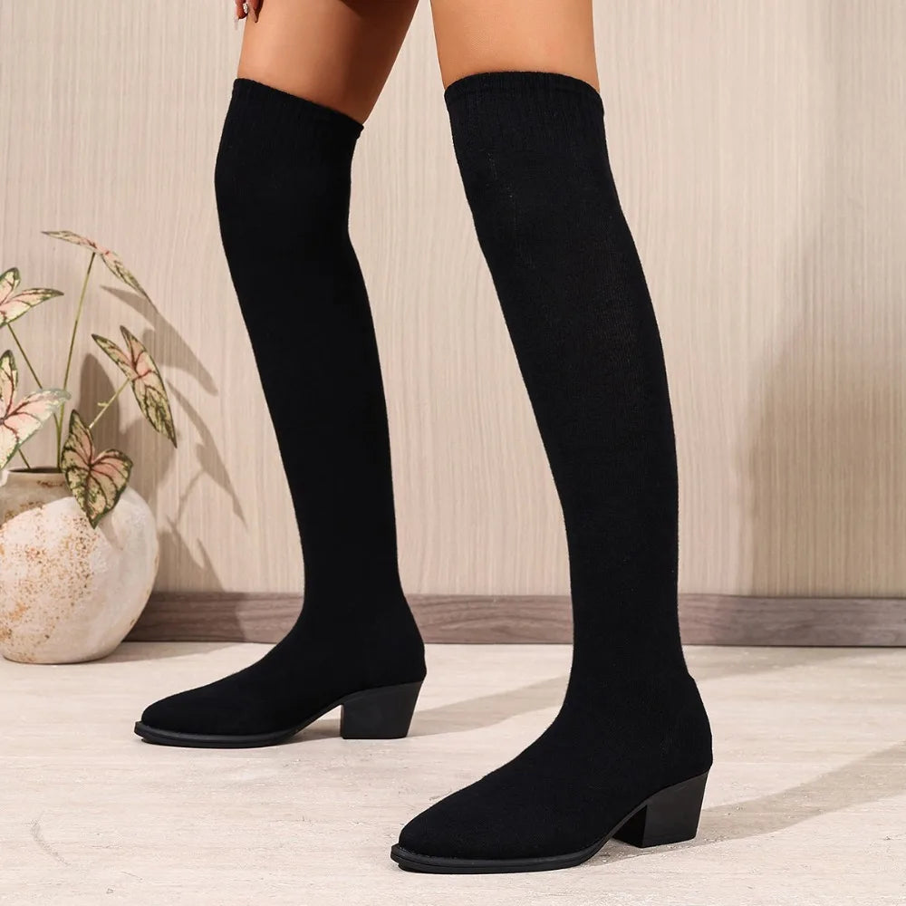 Women Knitting High Boots Flats Over The Knee Shoes Woman Trend Fashion Cozy Dress Sexy Elegant Sock Boots for Women.