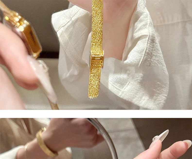 GEDI Gold Stainless Steel Quartz Watch Square Woman High-End Vintage Light Luxury Elegant Women's Wristwatches Gift.