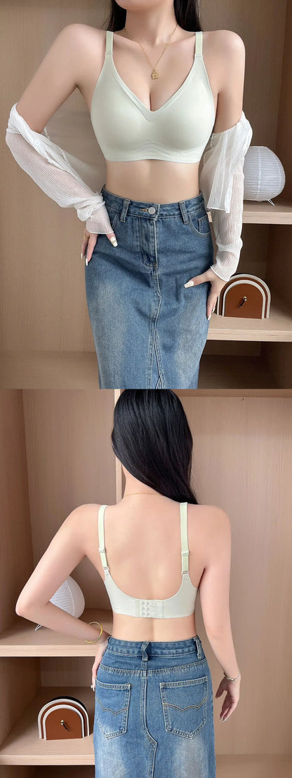 Small breast seamless bra Women's small breast push-up comfortable non-underwire soft support closed breast bra.