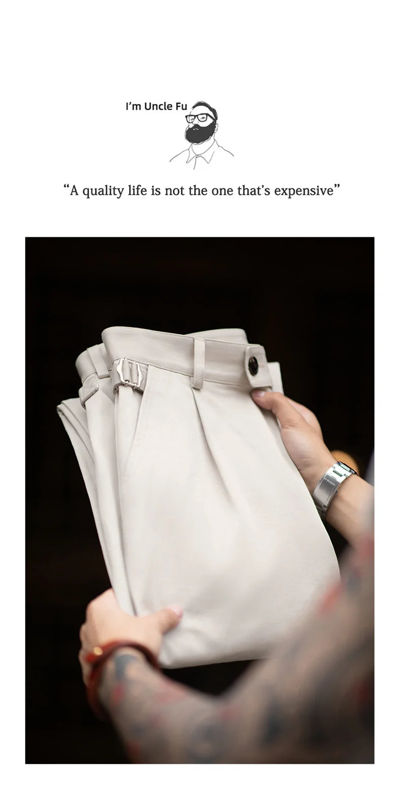 Maden Vintage Gentleman Naples Pants Korea Fashion Casual  Paris Button Straight Wide Trousers 100% Cotton Solid Work Suit Pants.