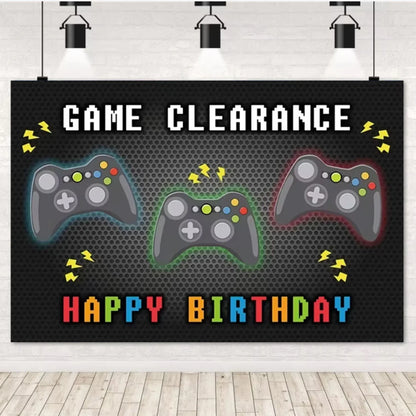 Game On Theme Video Gamer Kids Birthday Party Neon Green Gaming Next Level Up Background Baby Shower Decoration Supplies Props