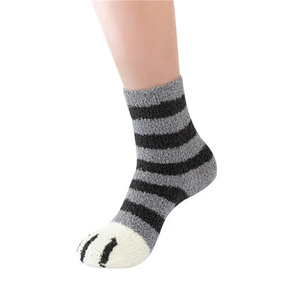 Women Winter Warm Fluffy Socks Cute Animal Claw Cat Paw Footprint Fuzzy Socks Female Thick Coral Fleece Home Floor Sleep Socks.