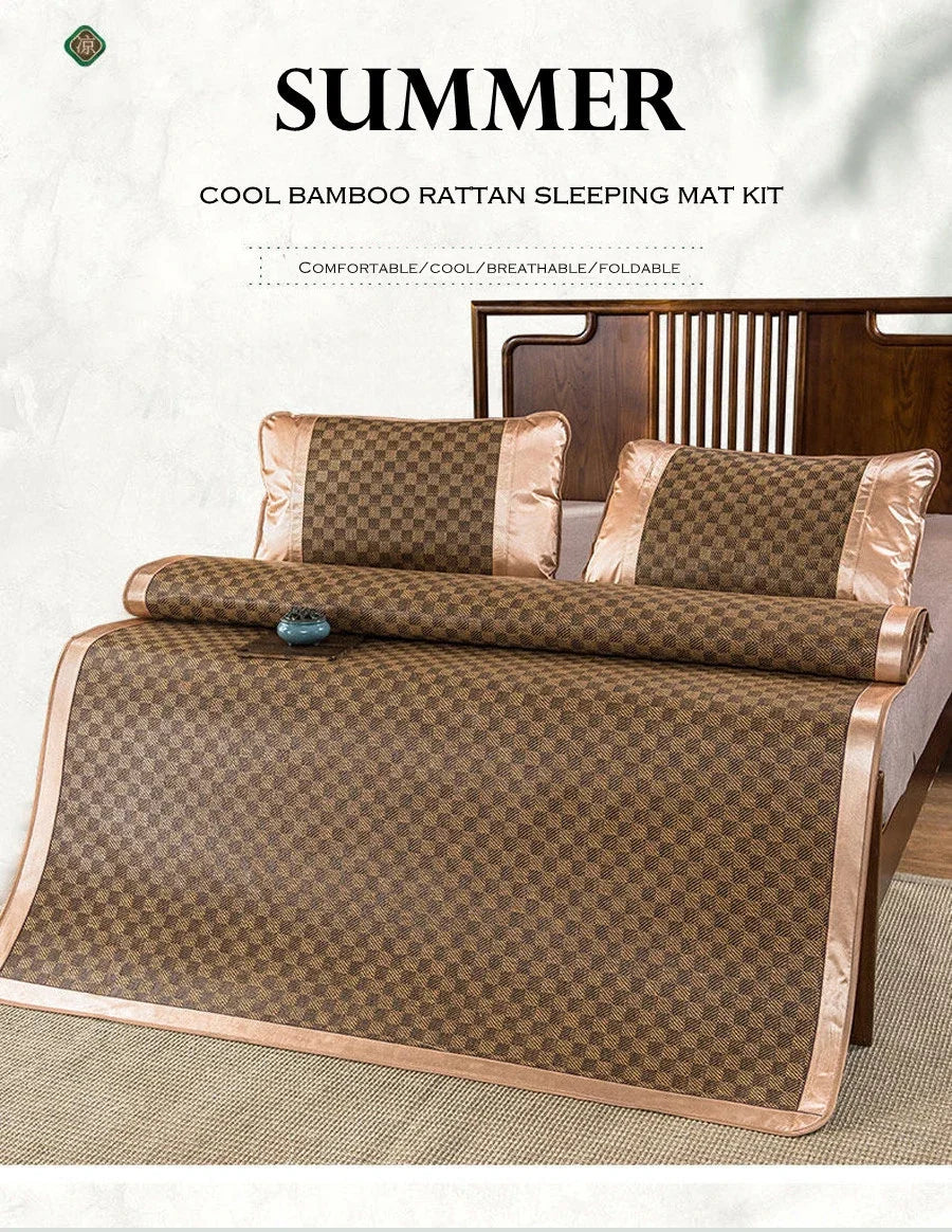 WASART Summer bamboo rattan mat adult children cool sleeping mat sheet 90/150/180cm portable foldable double bed protection pad.