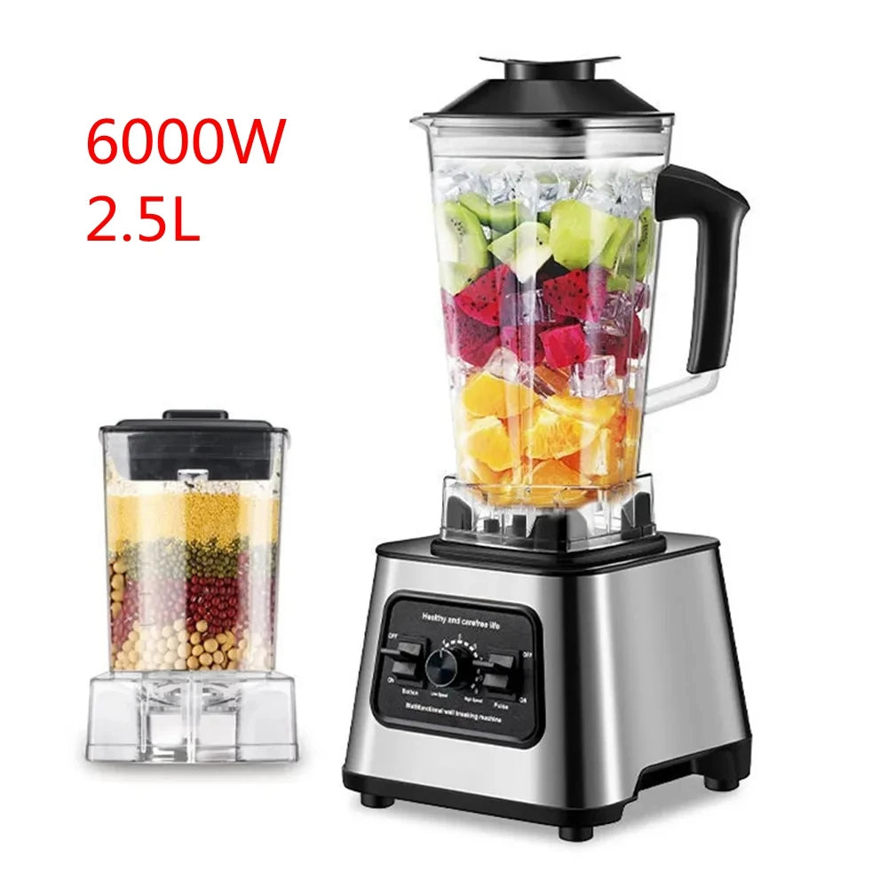 6000W Professional Table Mixer for Ice Nuts Fruit 2.5L Container Heavy Duty Blender Smoothie Maker Kitchen Appliance.