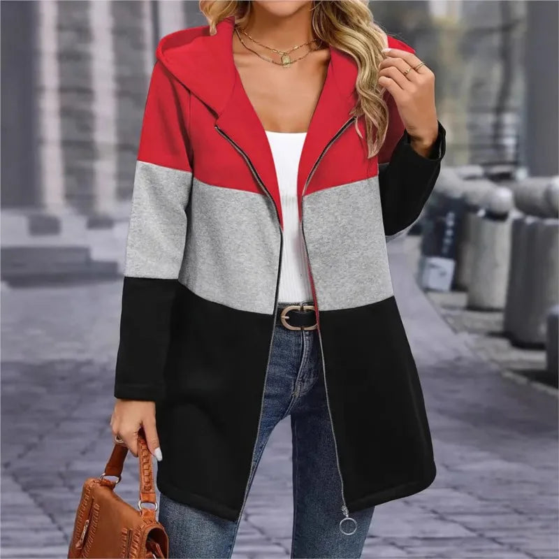 Frauen Casual Jacke Kosten Frühling Mode Lose Kontrast Farbe Drei Farbe Spleißen Kapuze Jacke Zipper Tops Frauen Kleidung.