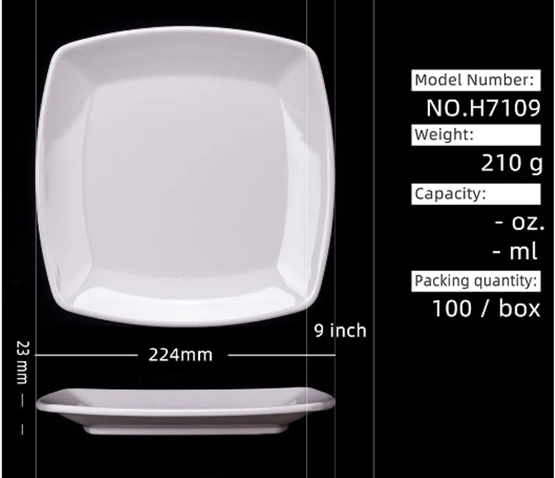Square Melamine Dinner Plate Buffet Fast Food Trays Dishes Table Tableware Services Menu Plate Hotel Deep Side Dish Dinnerware.