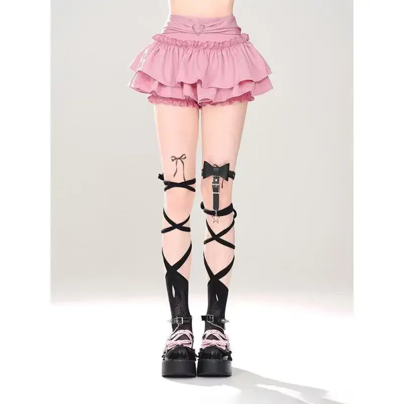 Pink A- line Mini Skirt Women's Summer 2024 New Style Puffy Slimming Cake Skirt A- line Pleated Dress Lightweight Fashion.