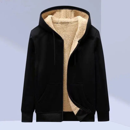 Men's Velvet Thickened Hooded Cardigan Top Student Zipper.