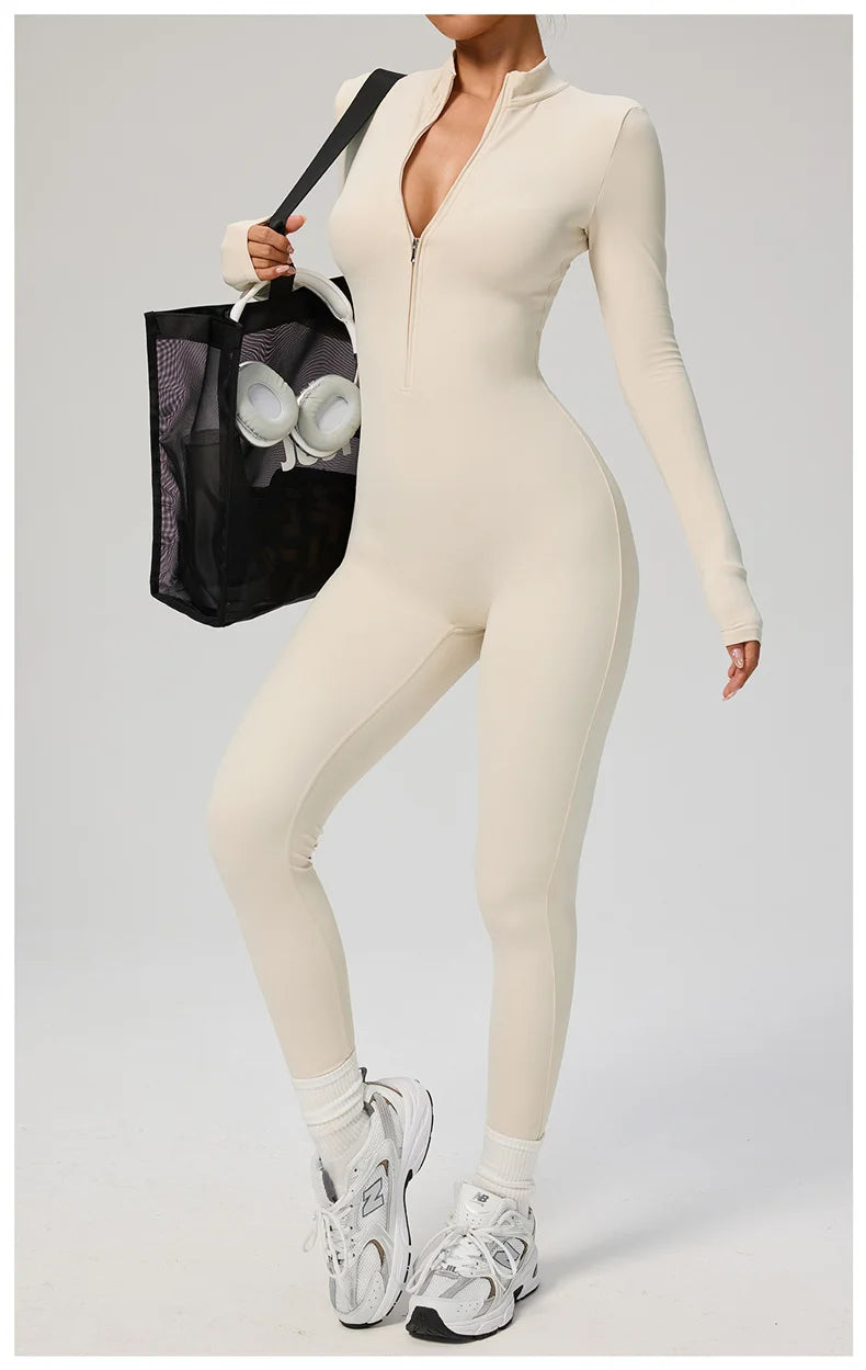 TRY TO BN Sports Yoga Jumpsuit Long Sleeves Zipper Sportswear Fitness Pants Workout Bodysuit One Piece Tights Women Gym Clothing