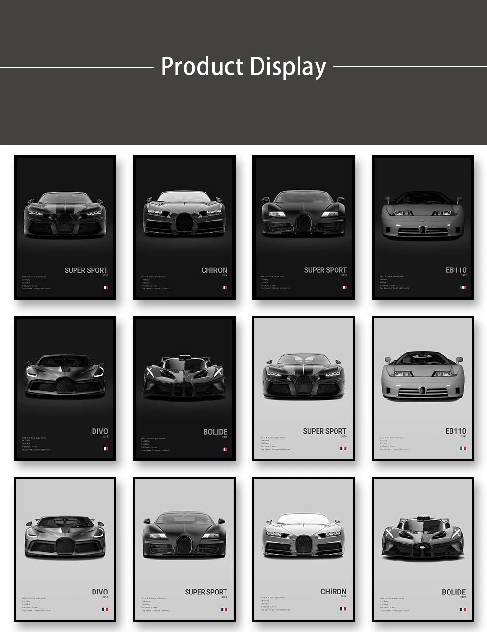 CHIRON EB110 Canvas Wall Art Print Poster DIVO Sports Car Decoration Painting Modern Home Decoration Painting Car Lover Gift.
