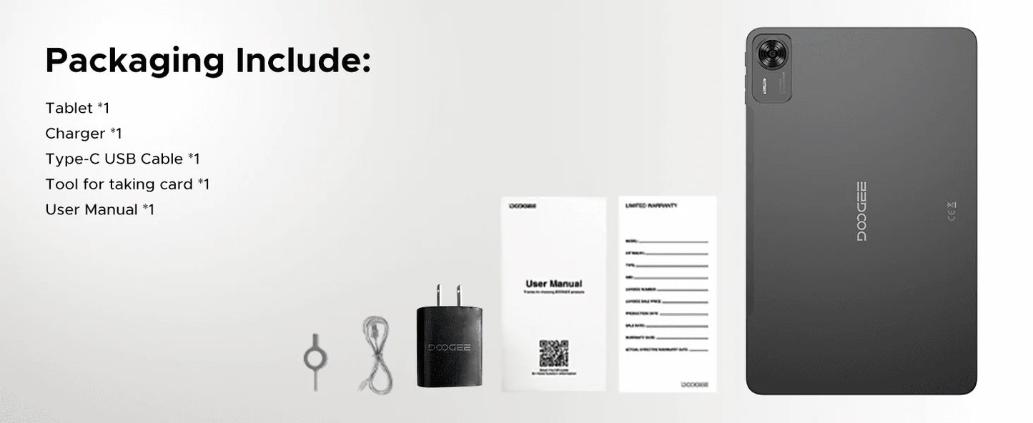 DOOGEE T36 Smart Tablet PC Android 15 12'' Display 32GB RAM (8GB+24GB) 256GB Unisoc T620 Octa Core 8800mAh Battery Widevine L1