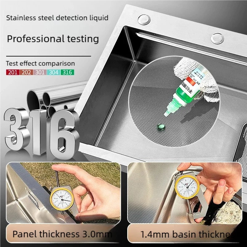 Kitchen Sink 316 Stainless Steels Large Single Slot Wash Dish and Wash Vegetable Bowl Brushed Surface Household Undermount Basin