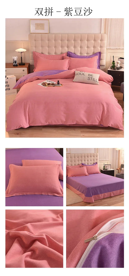 2024 new light luxury solid color thickened cotton abraded four-piece set, pure cotton warm, available in autumn and winter