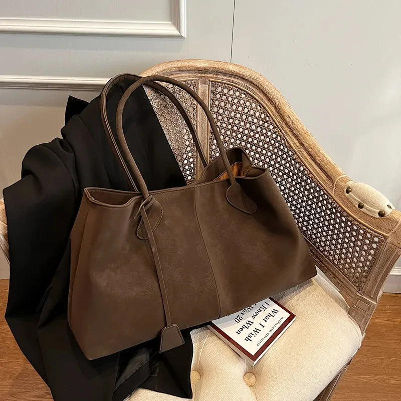 Korean Style Casual Suede Shoulder Bag for Girls Large Capacity All-match Shoulder Pouch Handbag Underarm Tote Storage.