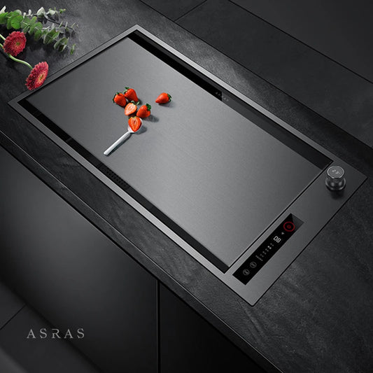 ASRAS Hidden Double Sinks Smart Purifying Kitchen Island Sinks Flip Cover Hidden 4mm Thickness Handmade kitchen Sinks