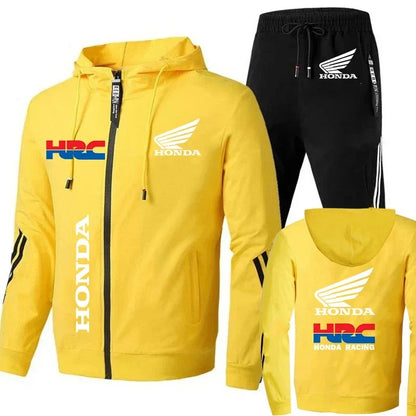 Honda Hoodie Sets Men's Clothing Honda Red Wings And HRC Logo Print Tracksuit Men Autumn Zip Up Hoodies+Pant Sets Men Honda Coat.
