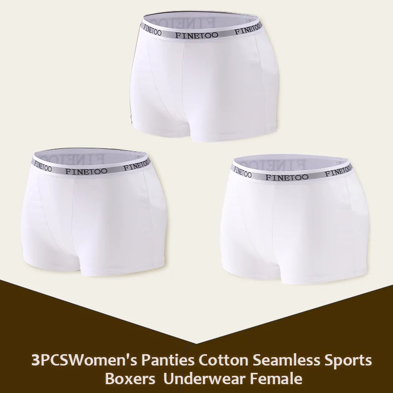3Pcs Women's Panties Cotton Seamless Sports Boxers Underwear Female Solid Color Briefs Lingerie Intimate Underpant Finetoo S-XXL