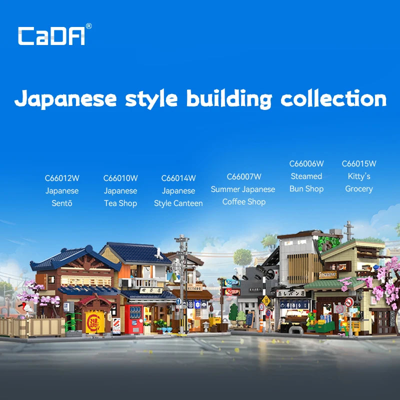 Cada Japanese Sushi HouseBricks Shop LED Japanese Steamed Bun House Building Blocks Summer Cafe cada Toy Street View Series set.