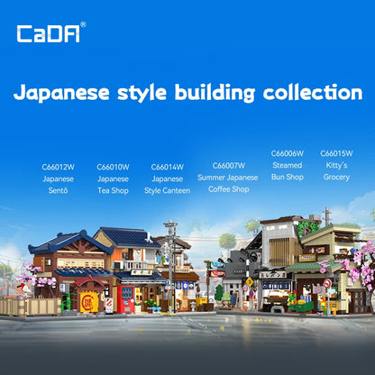 Cada Japanese Sushi HouseBricks Shop LED Japanese Steamed Bun House Building Blocks Summer Cafe cada Toy Street View Series set.