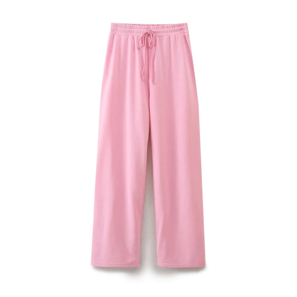 HH Women Casual Sport Pant Suit Vintage Solid Short Sleeve O Neck T-Shirt + Drawstring Jogging Pants Woman Commuting Sets