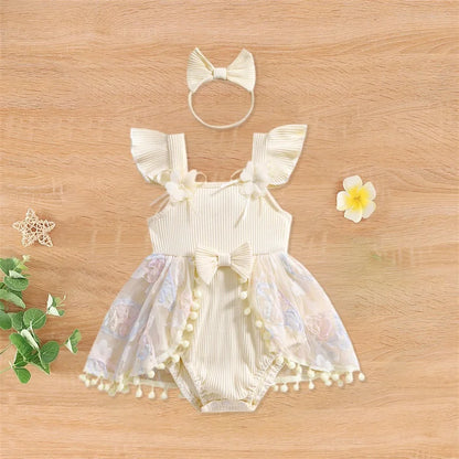 0-18M Kleinkind Baby Mädchen Sommer Strampler Kleid Nette Rüschen Ärmellose Square Neck Blume Body mit Stirnband Set neugeborene Kleidung.