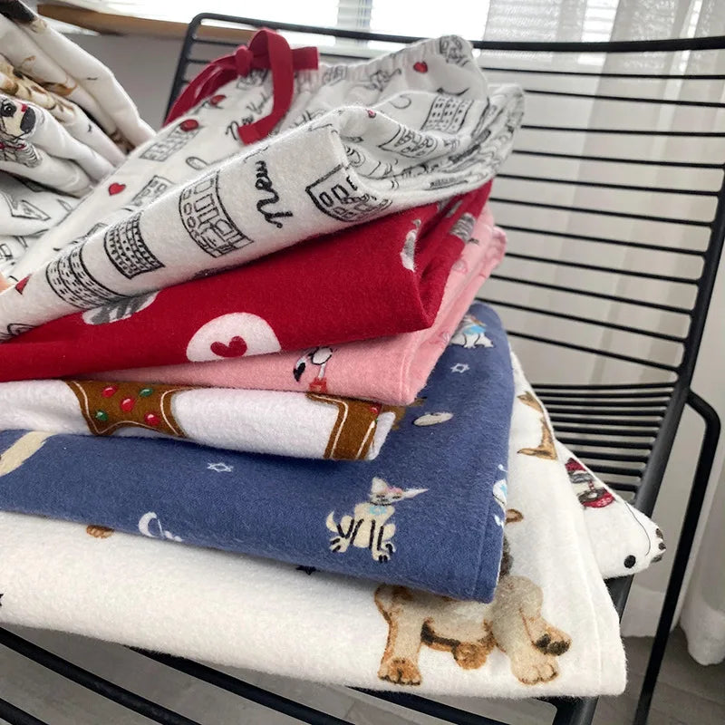 2025 New Pajamas Suit Cotton 2 Piece Set Women Print Cartoon Nightwear Long Sleeve Trousers Set Autumn Loungewear Home Clothes