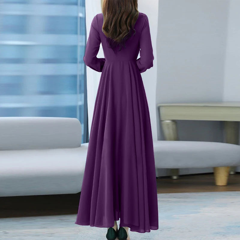 ZANZEA Women Long Sleeve A-line Sundress Spring Long Dress Autumn Solid Party Holiday Maxi Dresses Vestidos Femme Vintage Robe.