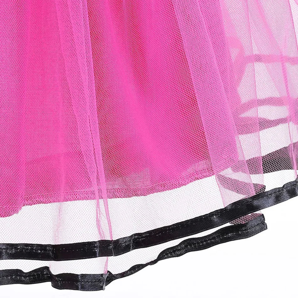 Disney Minnie Maus Polka Dot Kleid Mädchen Rosa Rot Sommer Kleidung Kinder Geburtstag Karneval Weihnachten Party Bogen Mesh Kleid Kostüme.