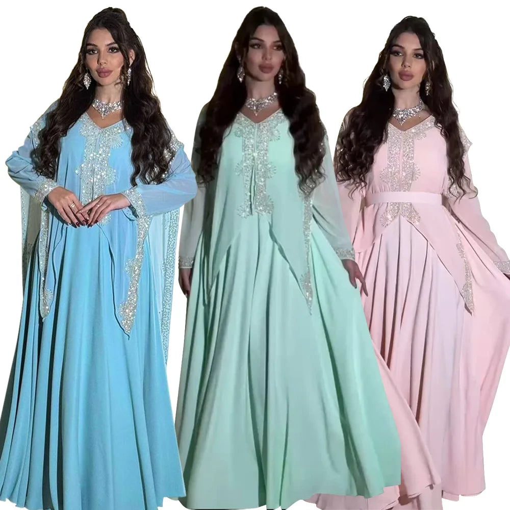 Abendkleider Arabische Lange Robe Stickerei Muslimische Frauen Party Jalabiya Eid Ramadan Marokko Dubai Abayas Kaftan Islam Vestidos Neue.