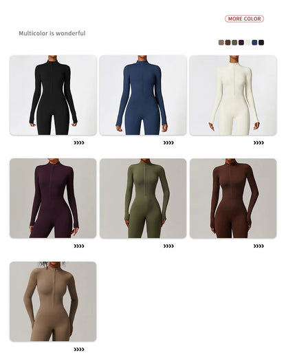 Zipper Workout Jumpsuit Sports Overalls Women Gym Clothing Running Long Sleeves Fitness Gym Tracksuit Short Sportswear Yoga Set.