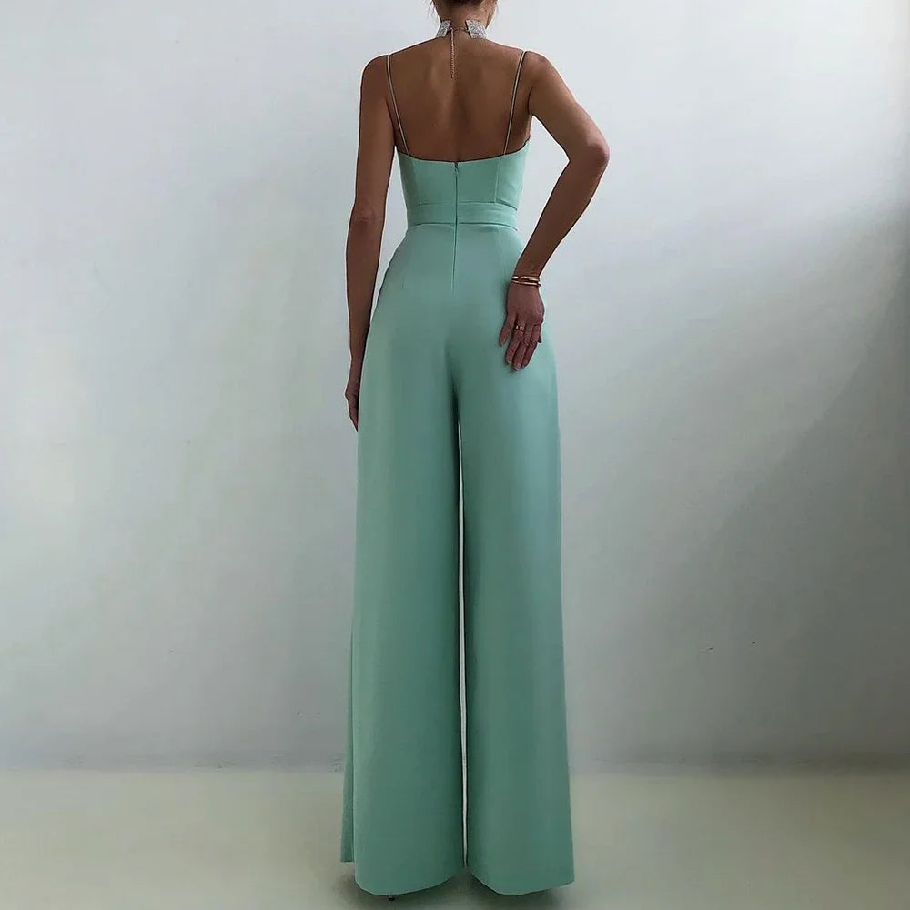 CPSYMYM  Jumpsuits Summer Skinny Fit Chic Folds Sleeveless Sweetheart Neck Full Length Wide Leg Casual Jumpsuits For Women.