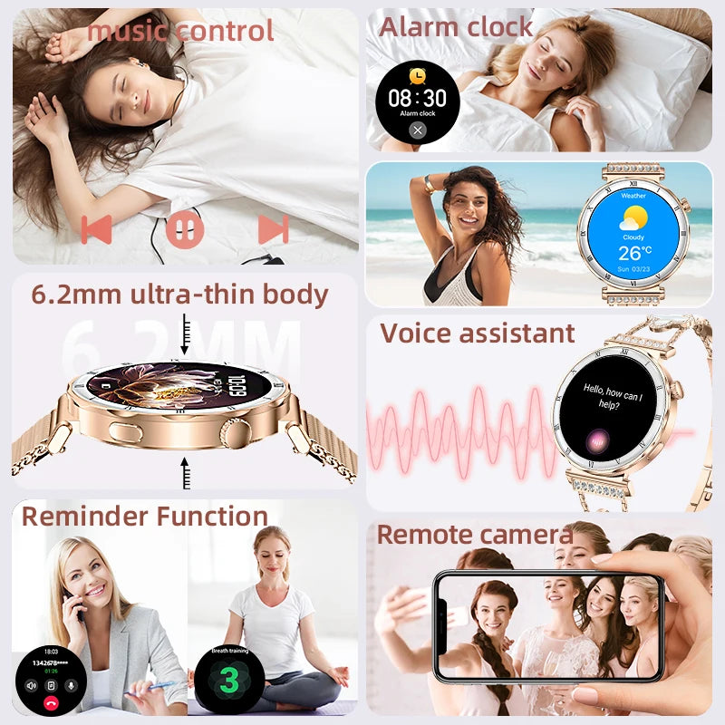 LIGE Luxury 1.19” AMOLED Screen Smart Watch Women Health Monitor Women's Wristwatch Bluetooth Call Waterproof Ladies Smartwatch.